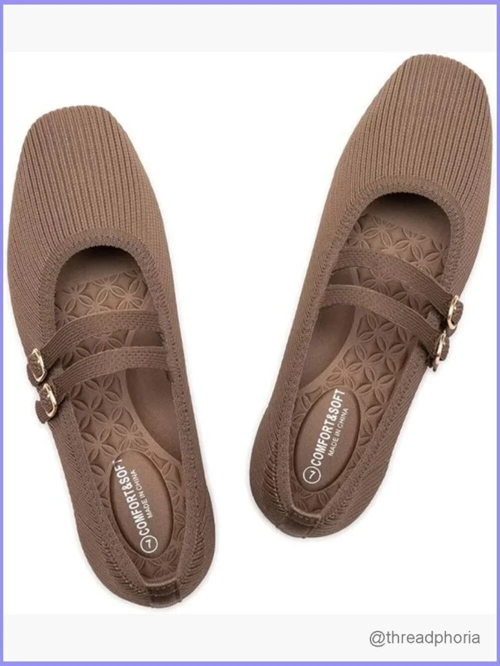 Square Toe Mary Jane Flats with Adjustable Strap Comfortable Slip On Knit Shoes
